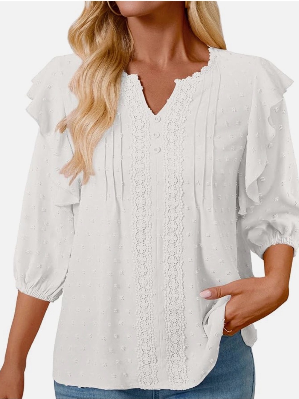 Women’s White Lace Trim Blouse